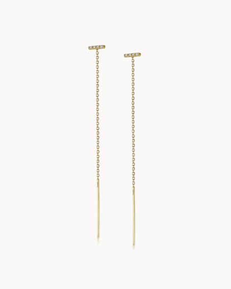 Gold Chain Diamond Bar Earrings | LECARRE