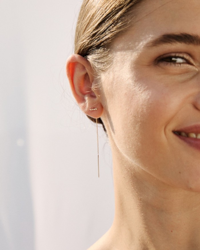 Gold Chain Diamond Bar Earrings | LECARRE